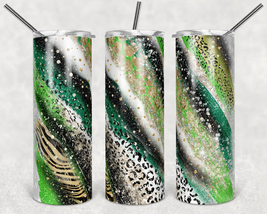 20 oz Skinny Tumbler Sublimation Template Agate Milky Way Green Safari Animal Print Straight and Warped Design