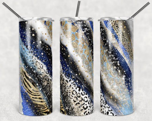 20 oz Skinny Tumbler Sublimation Template Agate Milky Way Blue Safari Animal Print Straight and Warped Design
