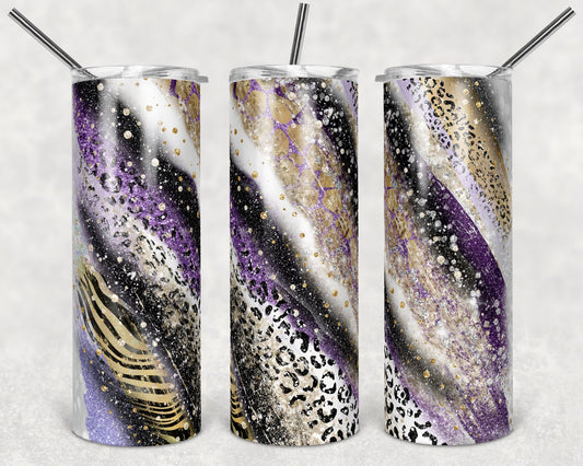 20 oz Skinny Tumbler Sublimation Template Agate Milky Way Purple Safari Animal Print Straight and Warped Design