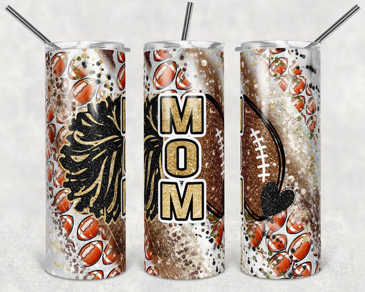 20 oz Skinny Tumbler Sublimation Template Milky Way Glitter Cheer Football Mom Straight Warped Design