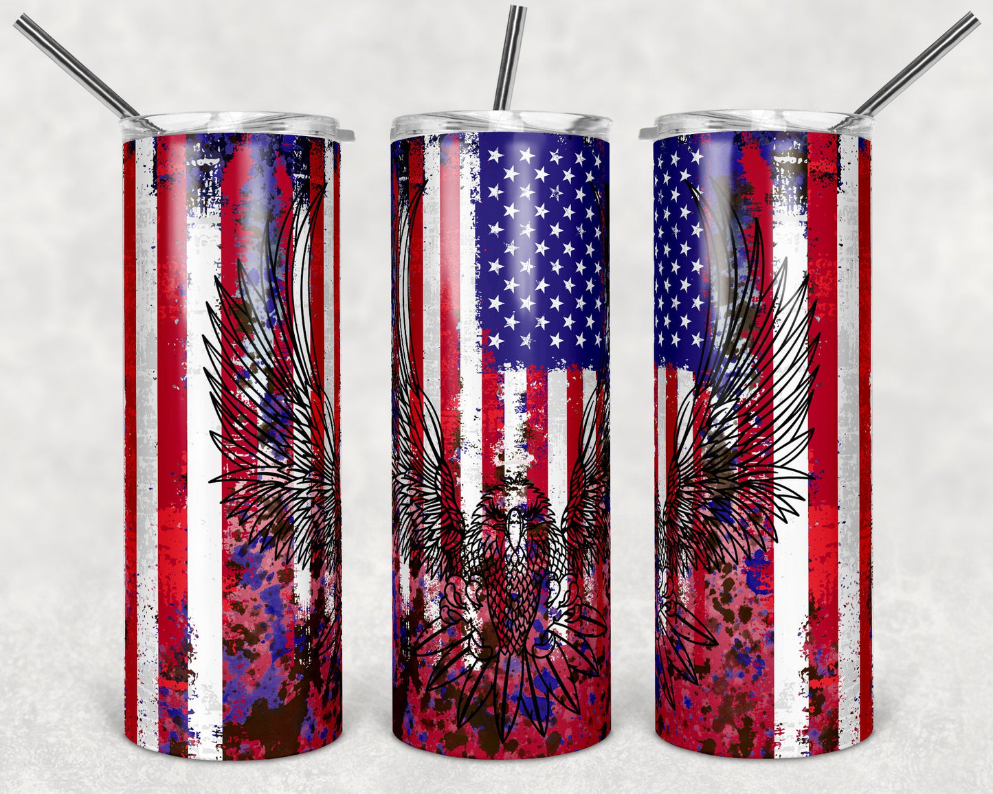 20 oz Skinny Tumbler Patriotic USA Veteran Flag Eagle Sublimation Design