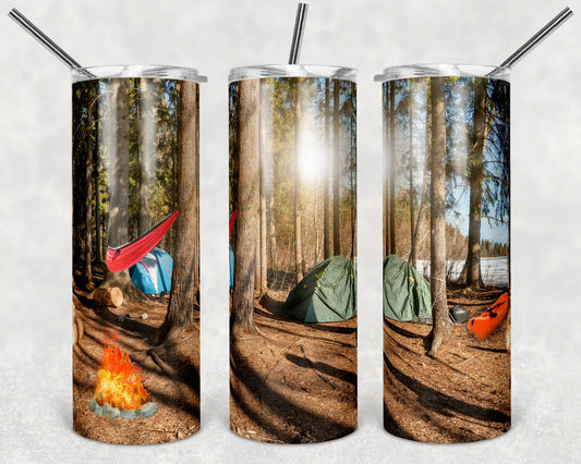 20 oz Skinny Tumbler Camping Camping Kayak Hammock Realistic Sublimation Design tumblers
