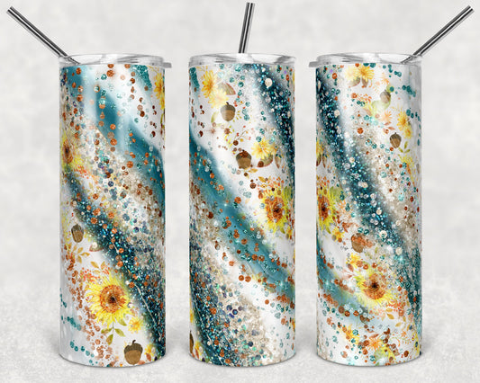 20 oz Skinny Tumbler Sublimation Design Template Glitter Milky way Teal Sunflower Fall Colors Straight Warped Design