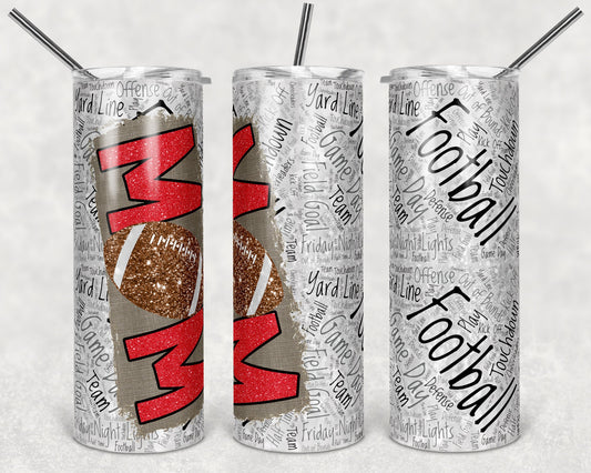20 oz Skinny Tumbler Football Mom Red Sublimation Design Template Design