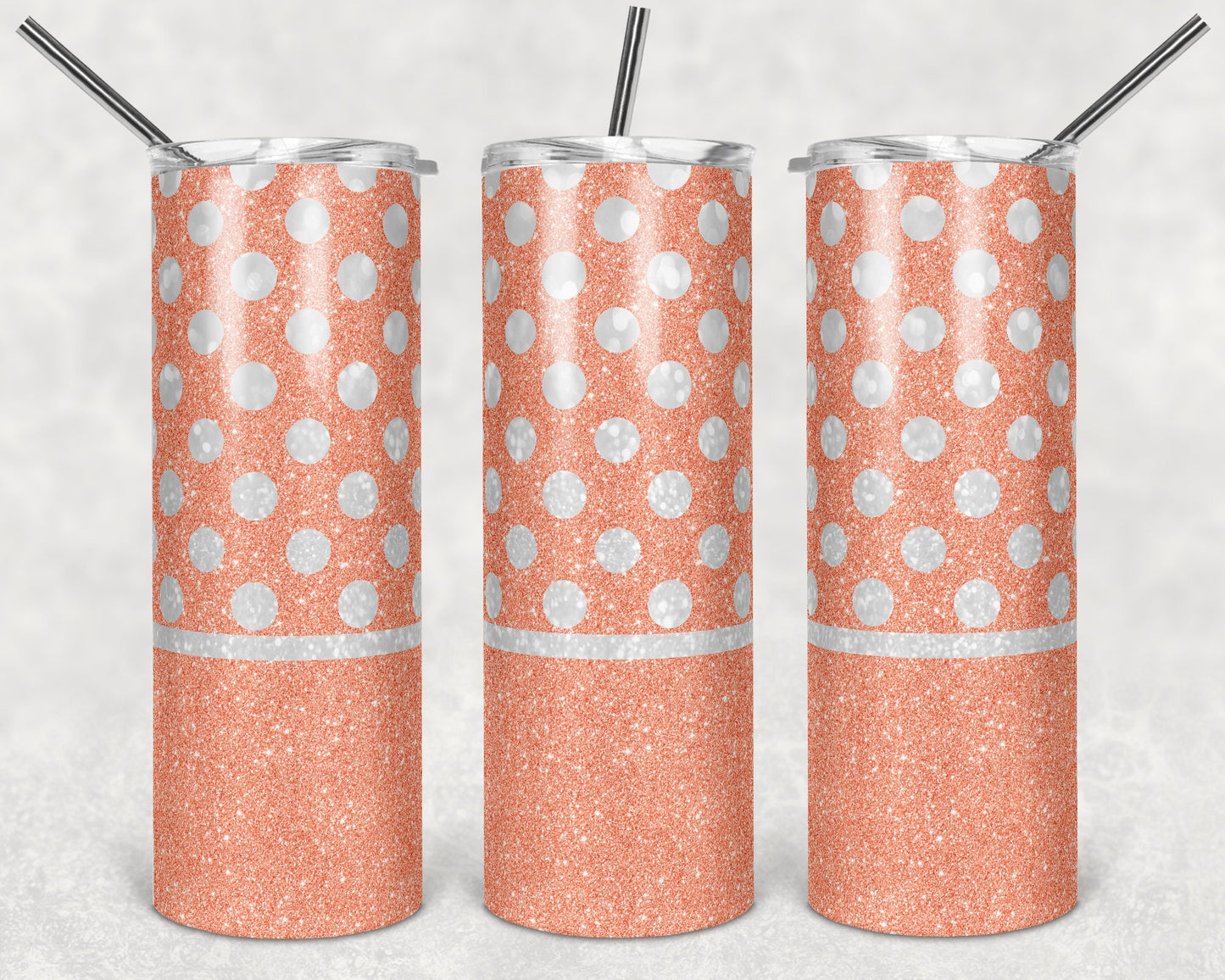 20 oz Skinny Tumbler Polka Dot Peach and White Sublimation Design Print Transfer