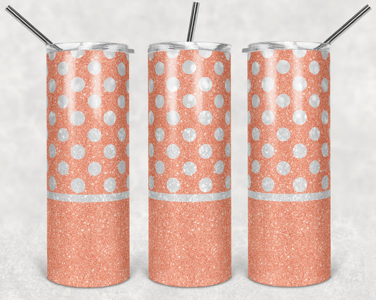 20 oz Skinny Tumbler Polka Dot Peach and White Sublimation Design Print Transfer