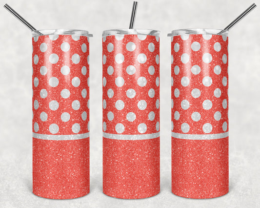 20 oz Skinny Tumbler Polka Dot Coral and White Sublimation Design Print Transfer