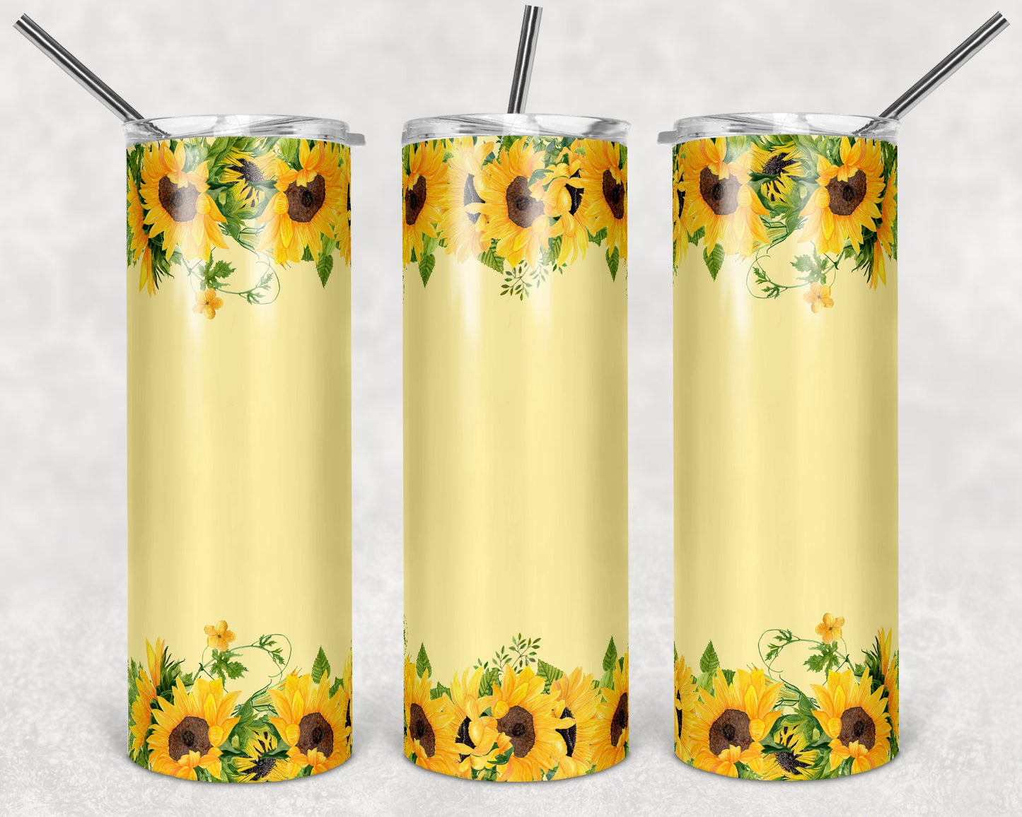 20 oz Skinny Tumbler Pale Yellow Sunflower Sublimation Design Print Transfer