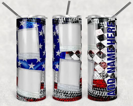 20 oz Skinny Tumbler Sublimation Design Racing Checkered Flag Patriotic photo flag Race Tumbler