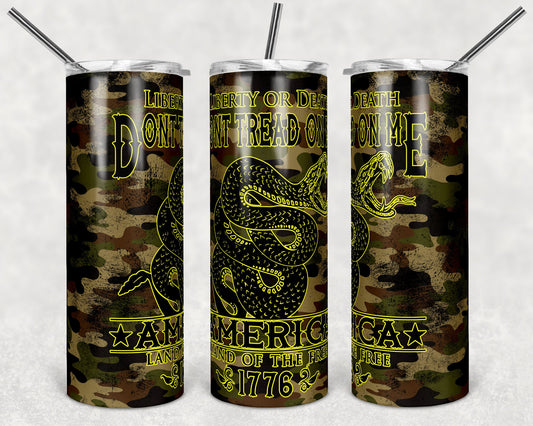 20 oz Skinny Tumbler Sublimation Design Template Don't Tread on Me Camo Yellow Design