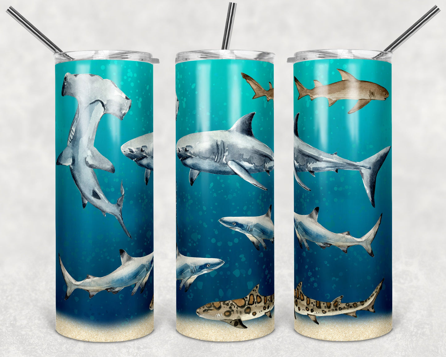 20 oz Skinny Tumbler Ocean Under the Sea Shark Tumbler Great White Sublimation Design