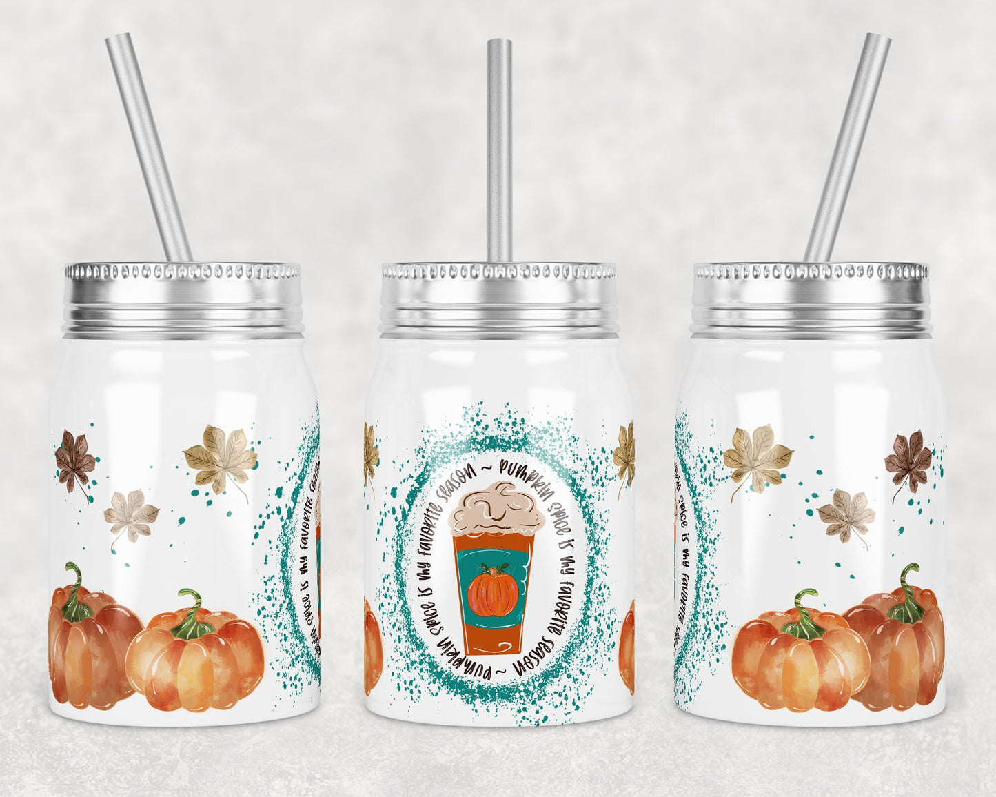 17 oz Mason Jar Tumbler Sublimation Design Template Fall Pumpkins Pumpkin Spice Season Design Instant