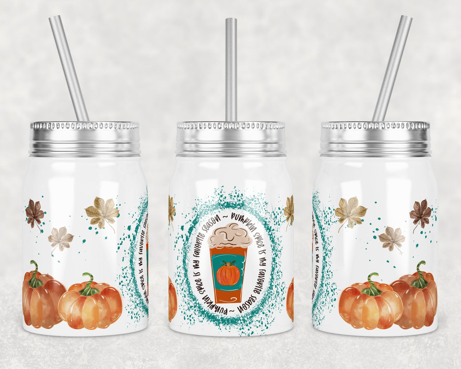 17 oz Mason Jar Tumbler Sublimation Design Template Fall Pumpkins Pumpkin Spice Season Design Instant