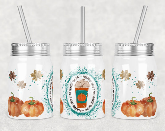 17 oz Mason Jar Tumbler Sublimation Design Template Fall Pumpkins Pumpkin Spice Season Design Instant