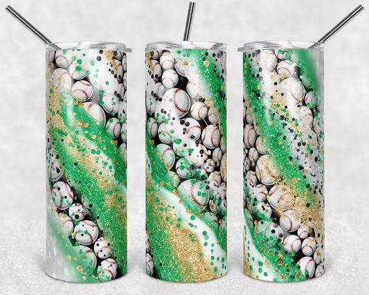 20 oz Skinny Tumbler Sublimation Template Milky Way Glitter Green Gold Sport Baseball Straight Warped Design tumblers