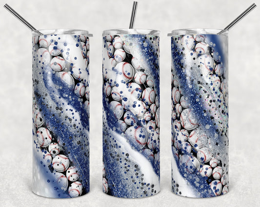 20 oz Skinny Tumbler Sublimation Template Milky Way Glitter Blue Gray Sport Baseball Straight Warped Design tumblers