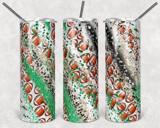 20 oz Skinny Tumbler Sublimation Template Milky Way Glitter Spo Football Straight Warped Design