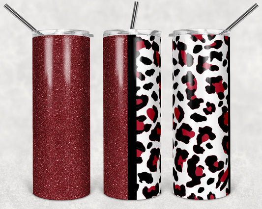 20 oz Skinny Tumbler Sublimation Design Template Maroon Glitter Leopard Plain Straight Warped Design