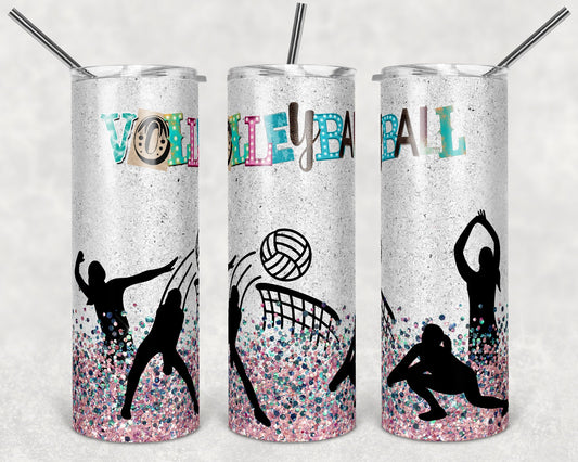 20 oz Skinny Tumbler Glitter Girls Volleyball Sublimation Design Print Transfer