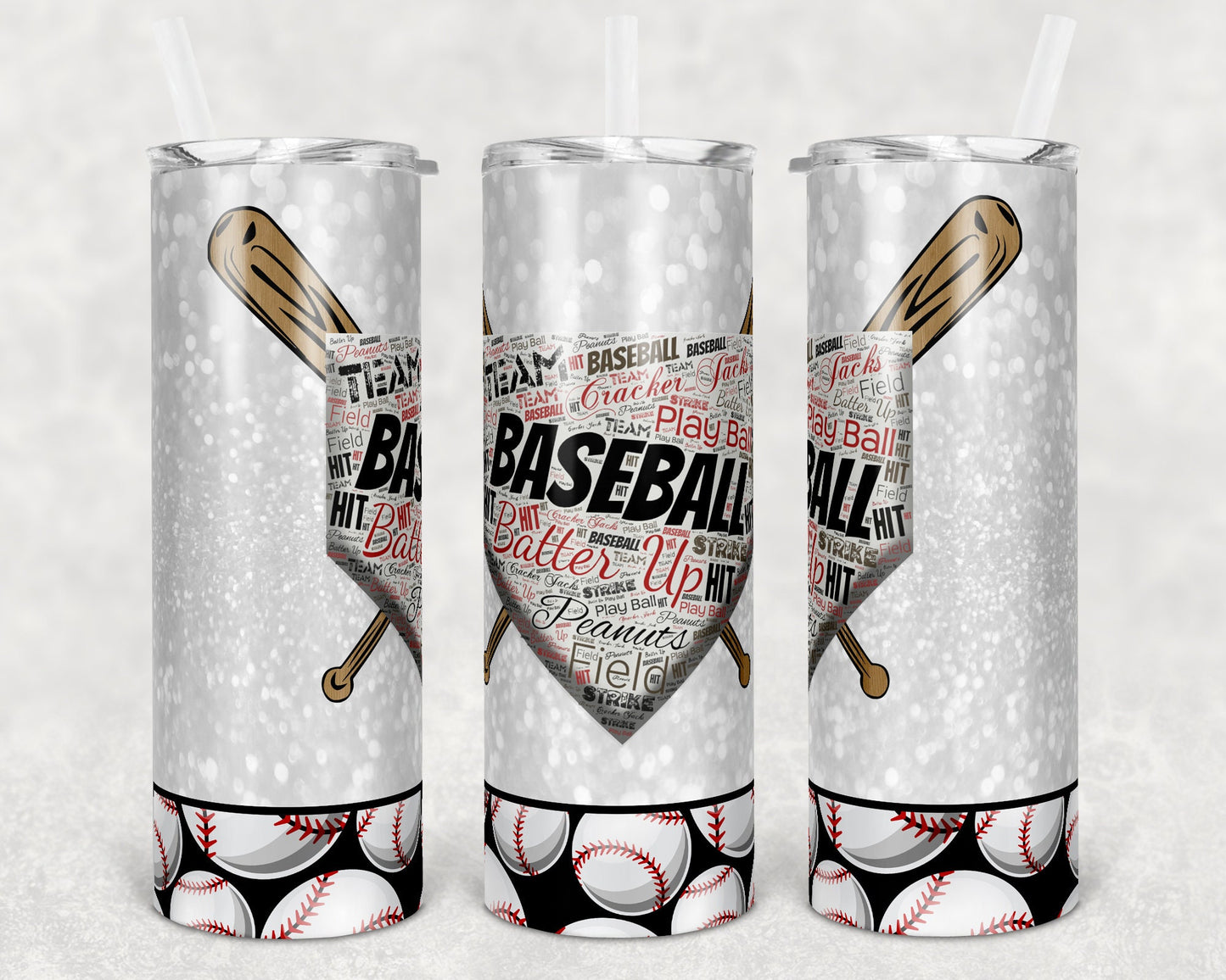 20 oz Skinny Tumbler Sublimation Design Template Baseball Design Print Transfer