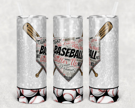 20 oz Skinny Tumbler Sublimation Design Template Baseball Design Print Transfer
