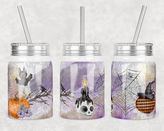 17 oz Mason Jar Tumbler Sublimation Design Template Fall Floral Halloween Pumpkin Design Instant