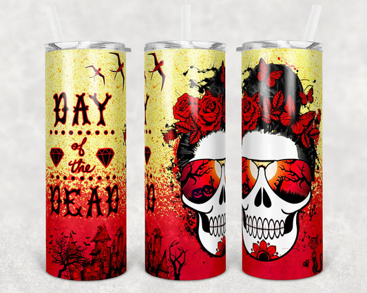 20 oz Skinny Tumbler Day of the Dead Sugar Skull Sublimation Design Print Transfer