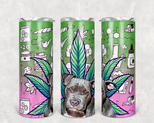 20 oz Skinny Tumbler Sublimation Design Template Cannabis Marijuana Pitbull Straight and Warped Design