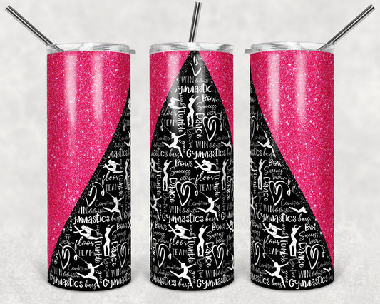 20 oz Skinny Tumbler Sublimation Design Template Gymnastics Glitter V Pink Straight and Warped Design
