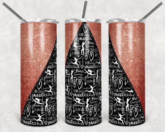 20 oz Skinny Tumbler Sublimation Design Template Gymnastics Glitter V Rose Gold Straight Design