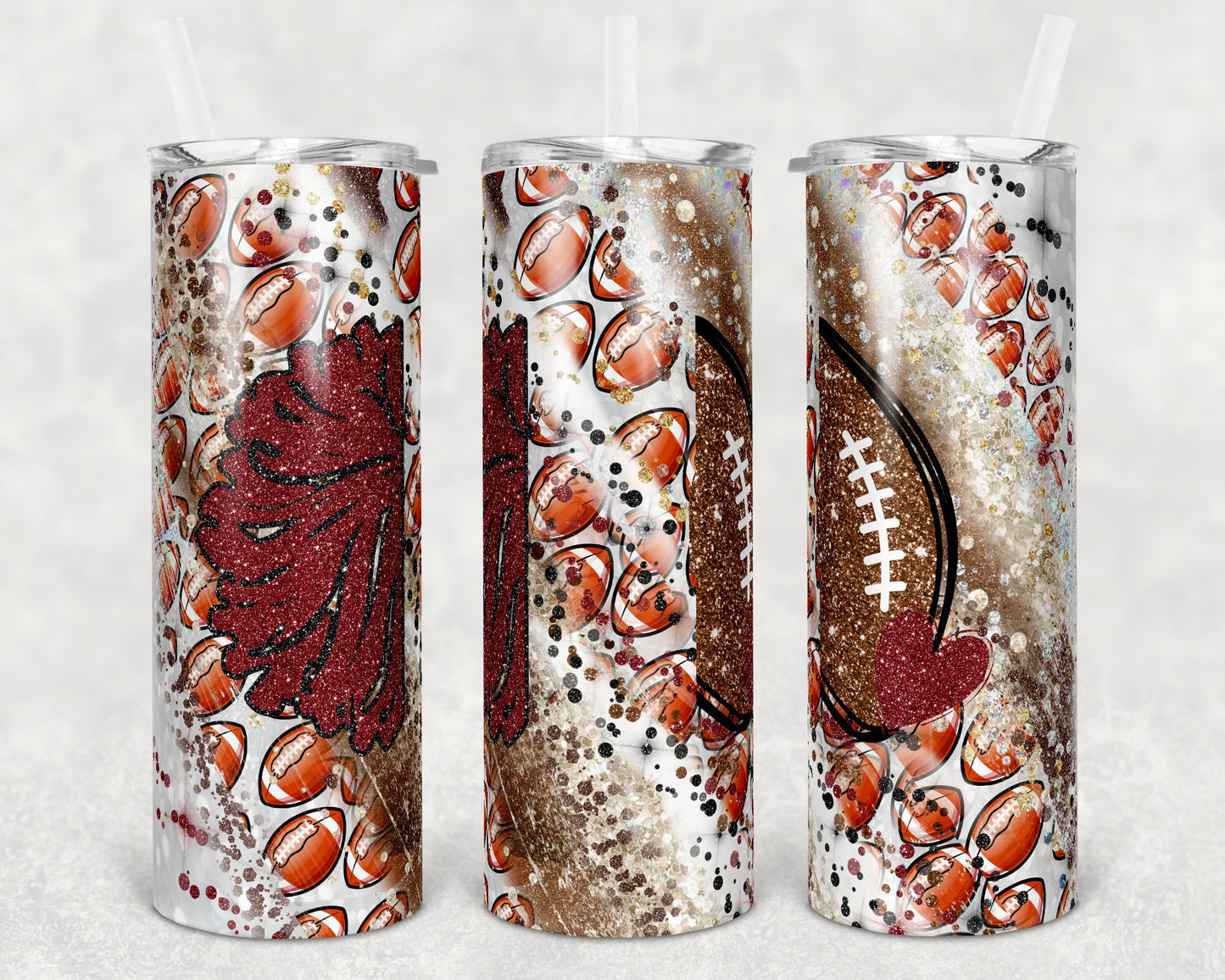 20 oz Skinny Tumbler Sublimation Template Milky Way Glitter Cheer Football Mom Straight Warped Design