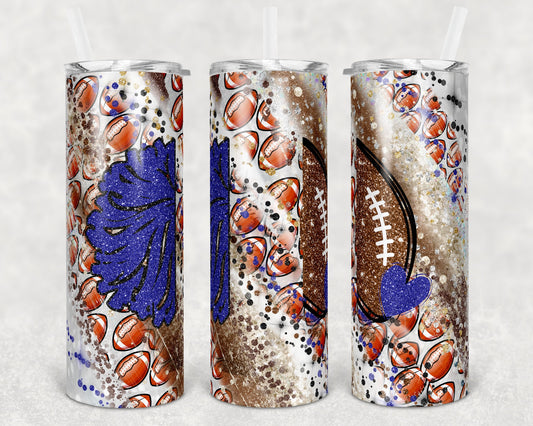 20 oz Skinny Tumbler Sublimation Template Milky Way Glitter Cheer Football Mom Straight Warped Design