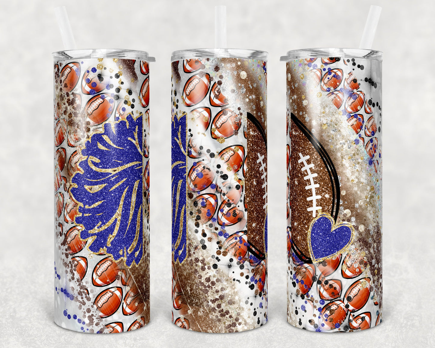 20 oz Skinny Tumbler Sublimation Template Milky Way Glitter Cheer Football Mom Straight Warped Design