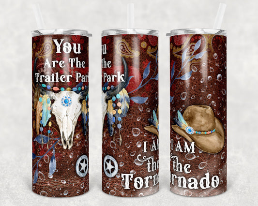 20 oz Skinny Tumbler Sublimation Design Template Cow Skull Western Trailer Park Tornado Straight Warped