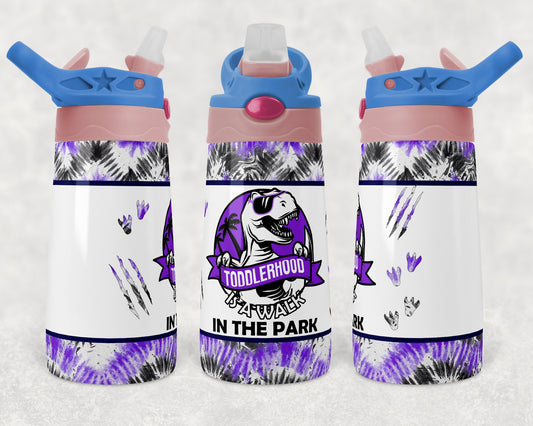 Kids water bottles Sublimation Design Template Toddler Babyhood Purple Tiedye Dinosaur Walk Park Straight Warp Inst