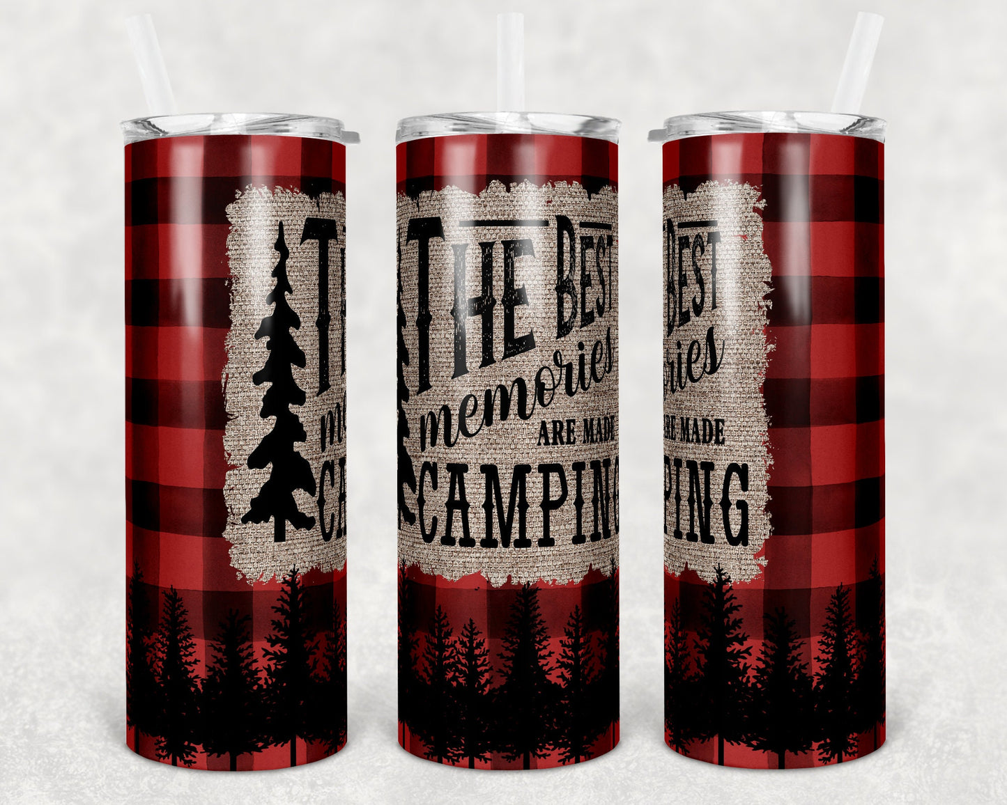 20 oz Skinny Tumbler Sublimation Design Template Best Memories Camping Design