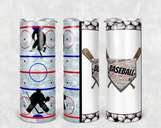 20 oz Skinny Tumbler Baseball Hockey Half and Half Sublimation Design Print Transfer