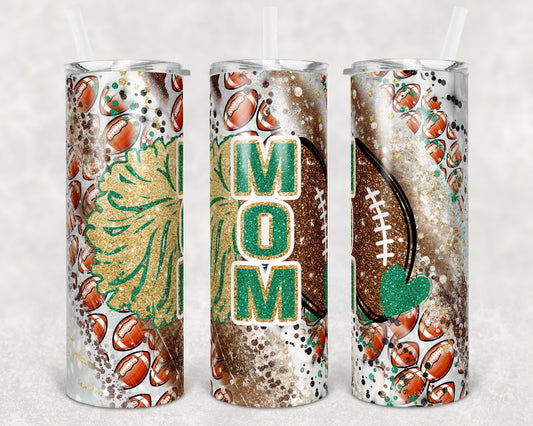 20 oz Skinny Tumbler Sublimation Template Milky Way Glitter Cheer Football Mom Straight Warped Design