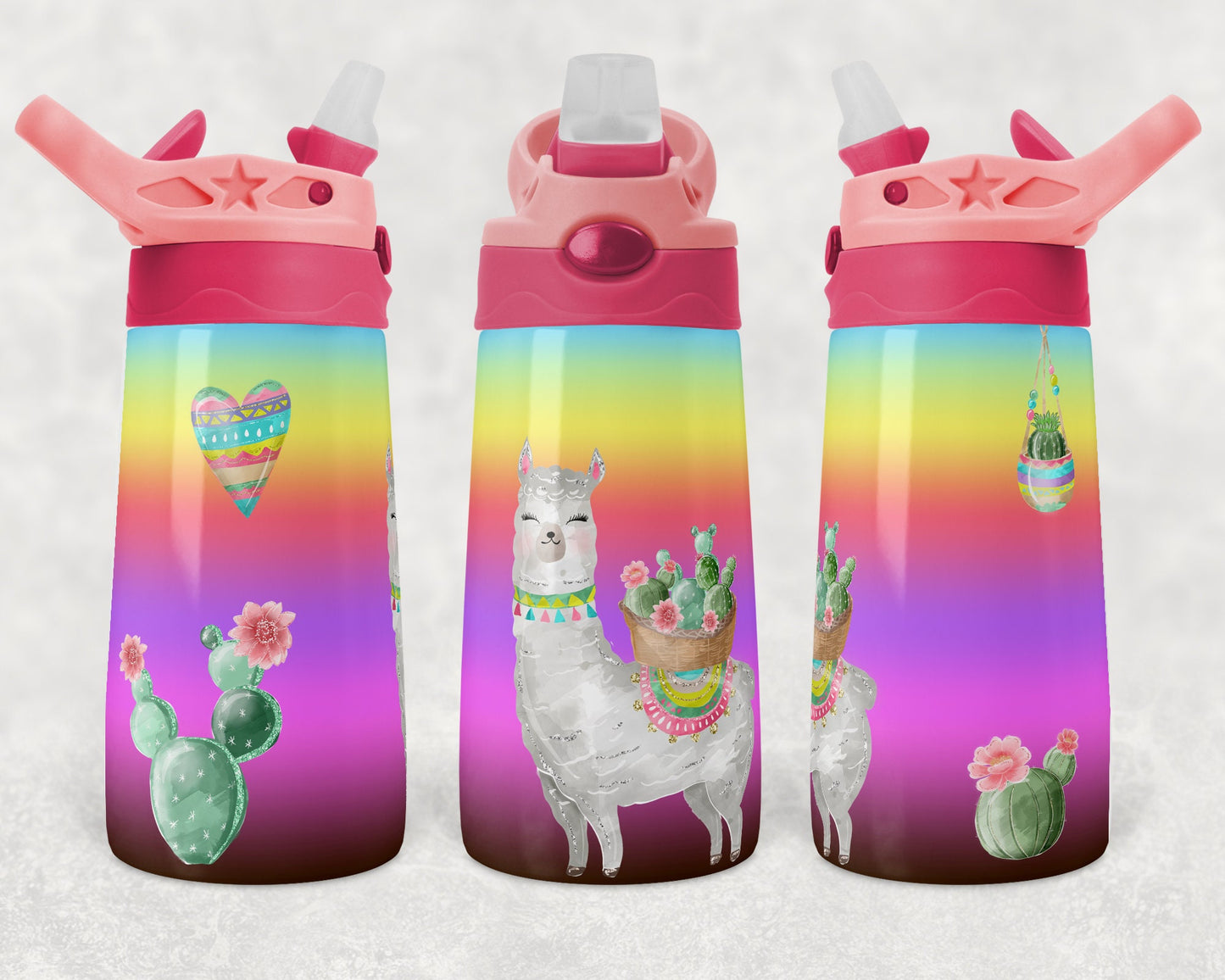 Kids water bottles Sublimation Design Template Sunset Llama Cute Design STRAIGHT and Warped