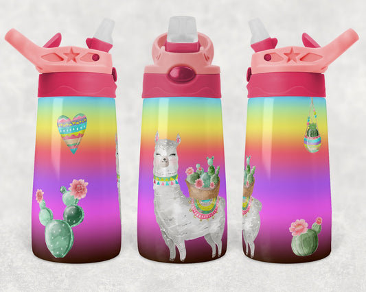 Kids water bottles Sublimation Design Template Sunset Llama Cute Design STRAIGHT and Warped