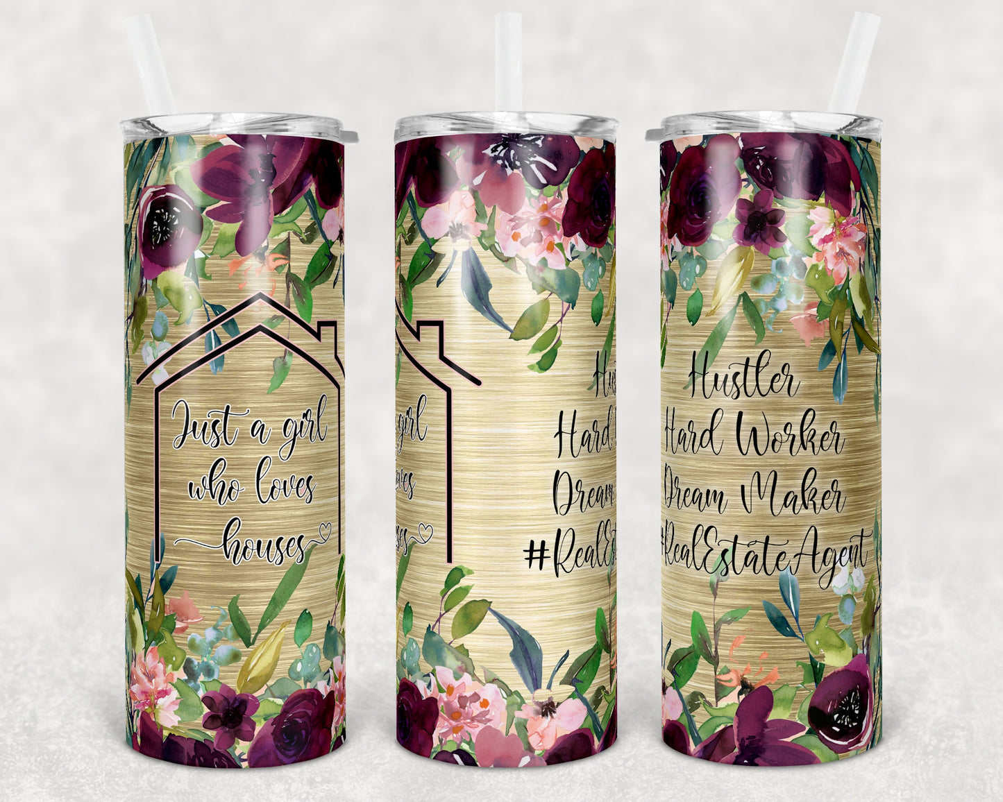 20 oz Skinny Tumbler Real Estate Agent Just a Girl who Loves Houses Sublimation Design