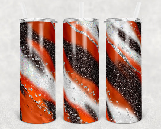 20 oz Skinny Tumbler Sublimation Template Agate Milky Way Orange Brown Silver Straight and Warped Design