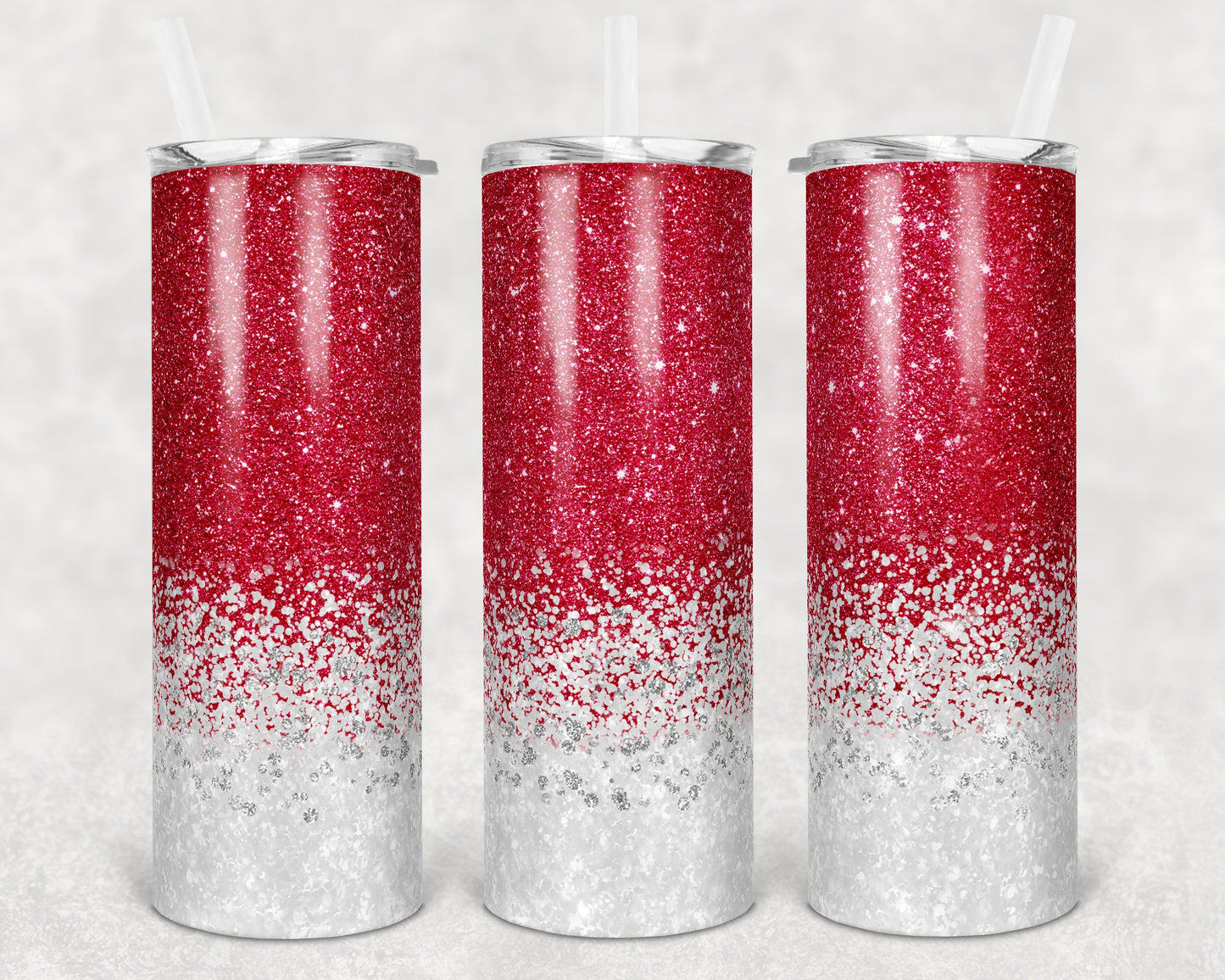 20 oz Skinny Tumbler Sublimation Design Template Red to white Glitter ombre Design Inst tumblers