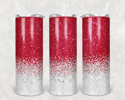 20 oz Skinny Tumbler Sublimation Design Template Red to white Glitter ombre Design Inst tumblers