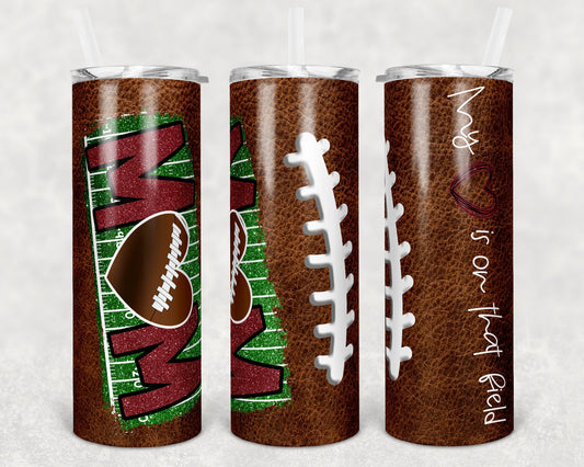 20 oz Skinny Tumbler Football Mom Heart on Field Leather Sublimation Design Template Design