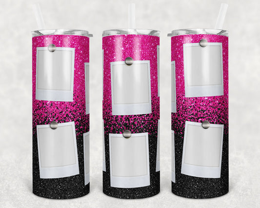 20 oz Skinny Tumbler Frame Pink Black Glitter Ombre 6 Photo Picture Sublimation Design