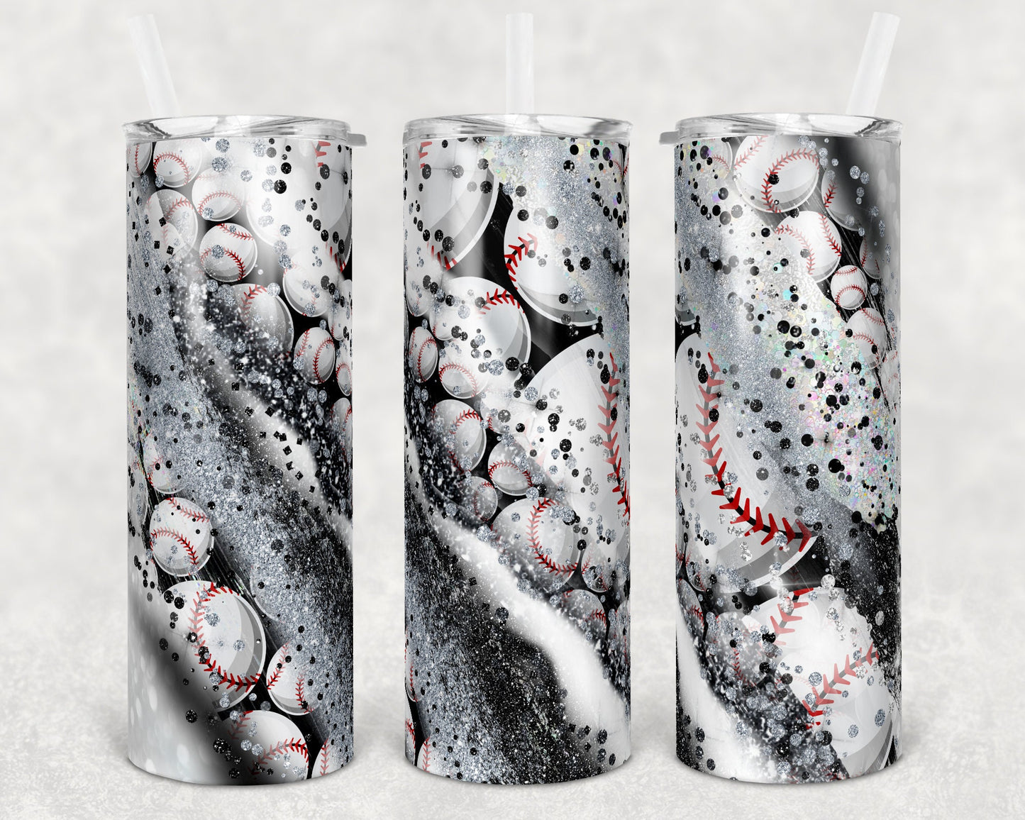 20 oz Skinny Tumbler Sublimation Template Milky Way Glitter Spo Baseball Straight Warped Design