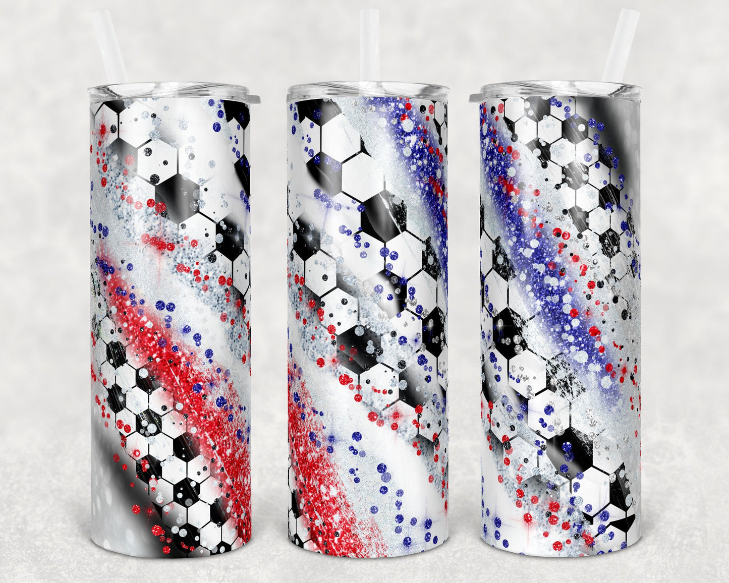 20 oz Skinny Tumbler Sublimation Template Milky Way Red white blue Glitter Spo Soccer Straight Warped Design