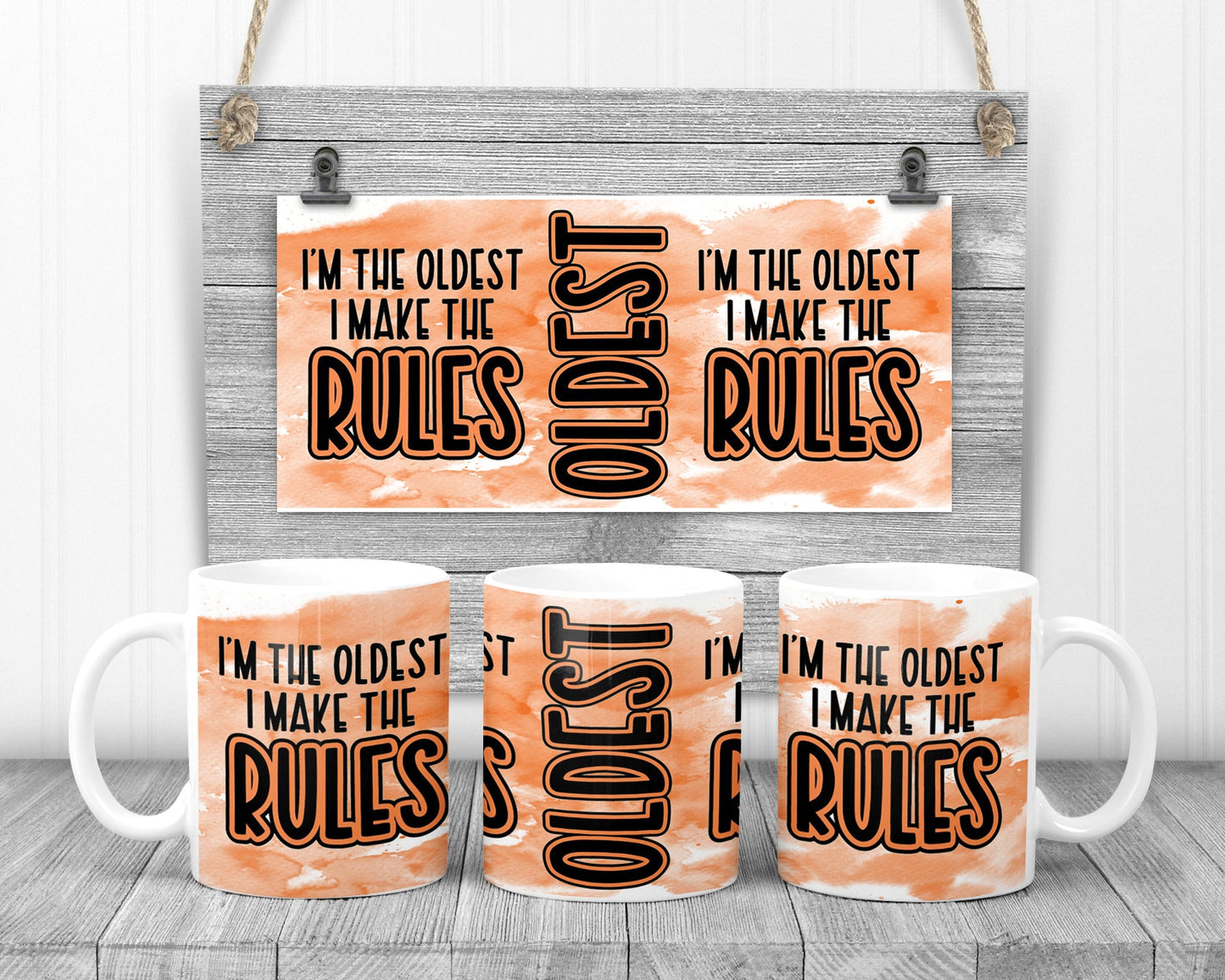 Sublimation Mug Ink splash I am the Oldest 11 or 15 oz Sublimation for Sublimation Mug Design