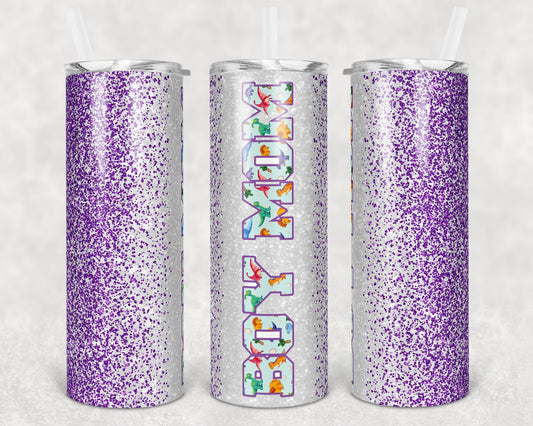 20 oz Skinny Tumbler Boy Mama Dinosaur Glitter Sublimation Design